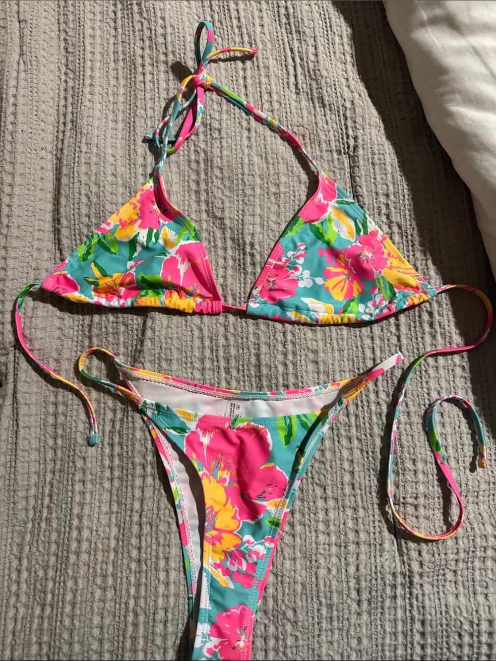 Source Unknown Floral String Bikini in Teal, Pink, Yellow